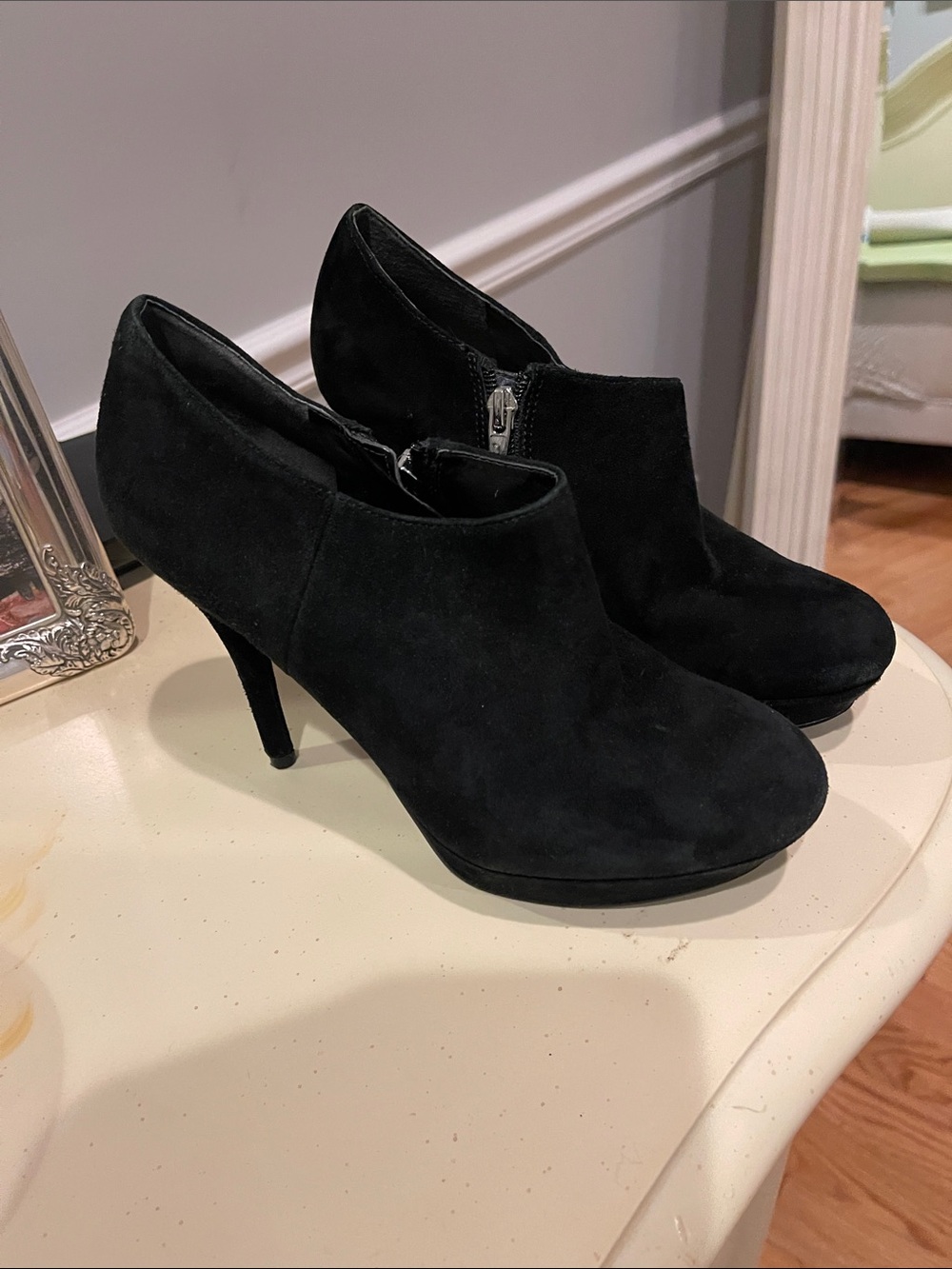Marc Fisher Black Suede Ankle Booties with Side Zip